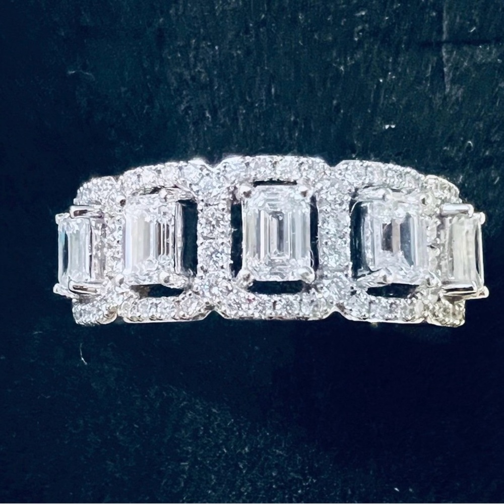 1 3/4 CTW Emerald Cut Lab Grown Diamond Halo Ring 14K White Gold Sz 7 $1650
